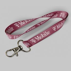 5/8" Fuchsia custom lanyard printed with company logo with Thumb Trigger attachment 0.625"