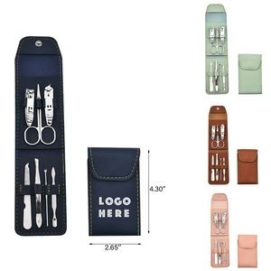 Seven Pieces Stainless Manicure Set With Leather Pouch