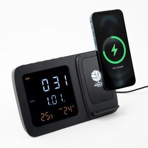 Obelisk, Wireless Charging Phone Stand with Digital Alarm Clock and Temperature / Humidity Display