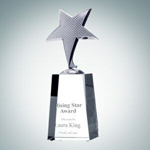 Shooting Star Optical Crystal Award w/Metal Accent (Medium)