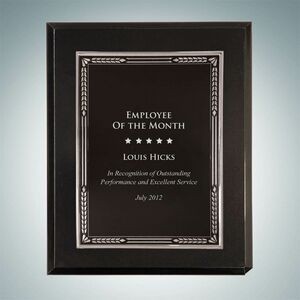 High Gloss Solid Black Wall Plaque w/Silver Aluminum Plate (8"x10")