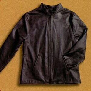 Embossed Leather Jacket with Mandarin Collar
