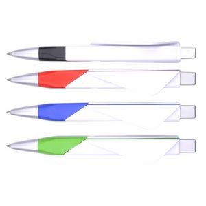White Plastic Ballpoint Pen w/Grip & Card Holder Clip
