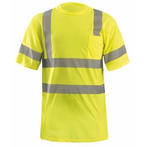 Class 3 Short Sleeve Dual Stripe 5.3 Oz. High Visibility T-Shirt w/Pocket