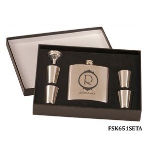 6 Oz. Gloss Stainless Steel Flask Set in Black Presentation Box
