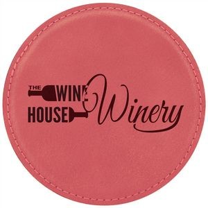 4" Round Pink Laserable Leatherette Coaster