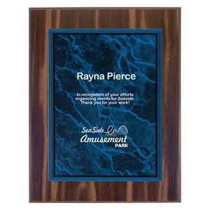 Walnut Finish Plaque with Blue Marble Acrylic Plate (7" x 9")