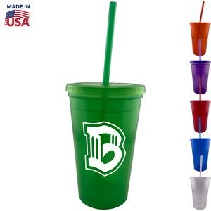 Tumbler with lid and Straw USA made 16 oz double wall