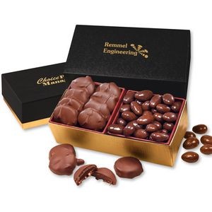 Black & Gold Gift Box w/Pecan Turtles & Chocolate Almonds