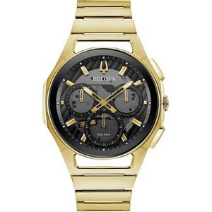 Bulova Watches Men's CURV Chronograph Gold Bracelet and Black Dial