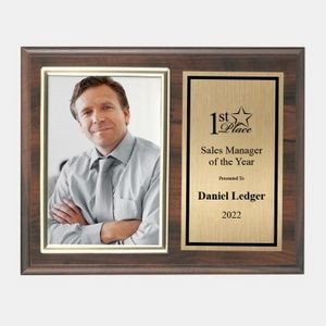Horizontal Cherry Finish Slide-in Plaque w/Slide-in Photo Frame & Gold Plate (7"x5")