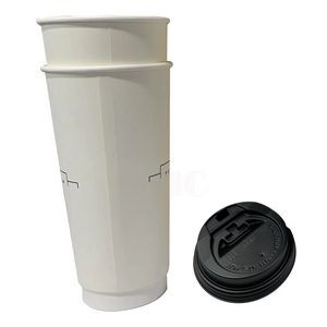 20 Oz Full Color Double Walled Coffee Eco Paper Cups With Lid Sleeve Rolled Coated Edge Mug