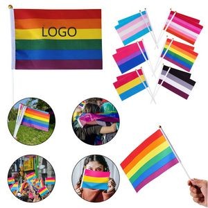 Custom LGBT Pride Rainbow Polyester Fabric Double Sided Small Handheld Waving Flag 8 1/5"x5 1/2"