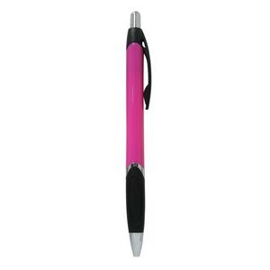 Ball Point Pen, Hot Pink - Black Rubber Grip - Pad Printed