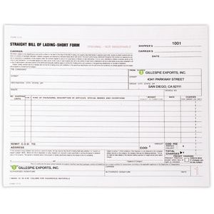 Bill of Lading 3 Part Short Form Shipping Forms (8½"x 7")