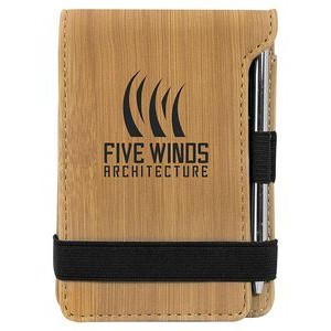 Bamboo Mini Notepad with Pen, Laserable Leatherette