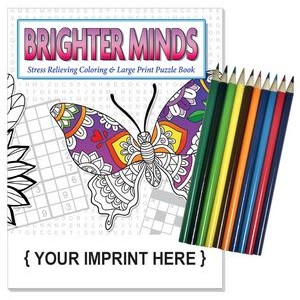 Relax Pack - Brighter Minds adult coloring puzzle book combo + Colored Pencils