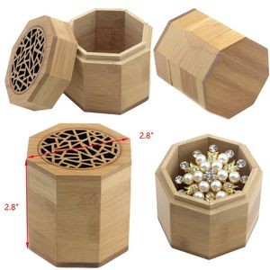 2.8" Octagon Bamboo Jewelry Box with Lid