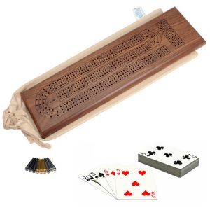 Deluxe Cribbage Set - Solid Walnut Wood Continuous 3 Track Board
