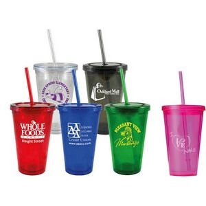 16 Oz.Pink Double Wall Acrylic Cups w/ Matching Straw (3 Days)