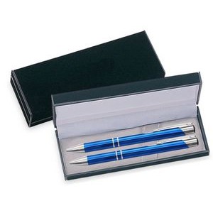 JJ Series Pen and Pencil Gift Set in Black Velvet Gift Box - Blue pen and pencil