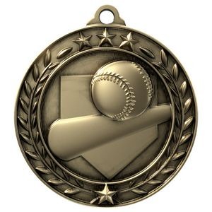 Antique Baseball Wreath Award Medallion (1-3/4")