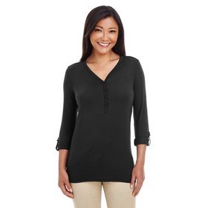Devon and Jones Ladies' Perfect Fit Y-Placket Convertible Sleeve Knit Top