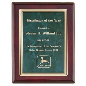 Rosewood & Emerald Piano Finish Plaque with Marble Design Brass Plate (8" x 10")