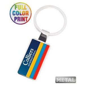 Union Printed - Rectangle Shaped Metal Keychain - Full Color Dome
