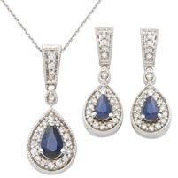 Jilco Inc. White Gold Pear Shaped Sapphire Earring & Necklace Set