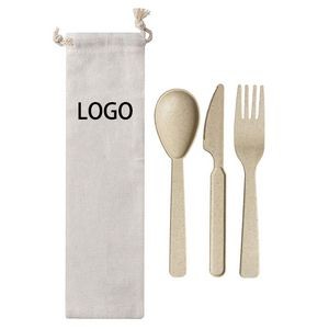 Wheat Straw Tableware Set With Cotton Bag