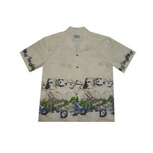Cream Hawaiian Border Print Cotton Poplin Shirt w/ Button Front