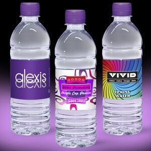 16.9oz. Custom Label Water w/Purple Flat Cap - Clear Bottle