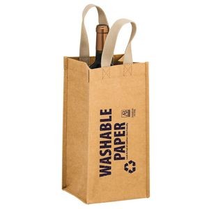 6"x6"x12.5" TORNADO - Washable Kraft Paper 1 Bottle Wine Tote Bag w/Web Handle