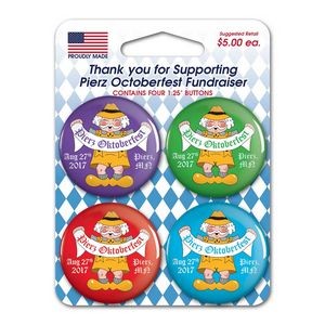 4 Pack Carded 1.25" Round Buttons