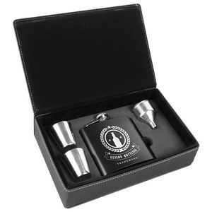 6oz. Black Stainless Steel Flask Gift Set w/ Leatherette Gift Box
