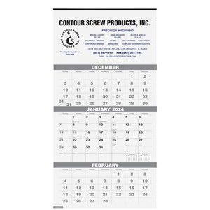 Three Month At A Glance Wall Calendar w/1 Color Imprint (12
