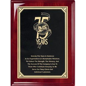 Rosewood Piano Finish Plaque, Black-Gold Brass Plate, 8"x10"