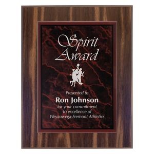 Walnut Finish Plaque with Red Marble Acrylic Plate (7" x 9")