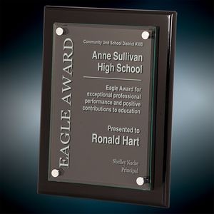 9" x 12" Black Piano Finish Floating Glass Plaque
