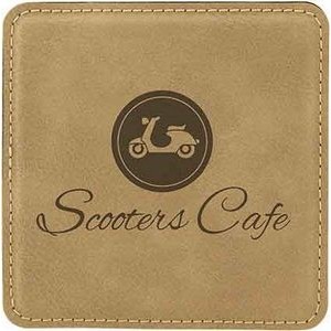 Square Coaster, Light Brown Faux Leather, 4x4