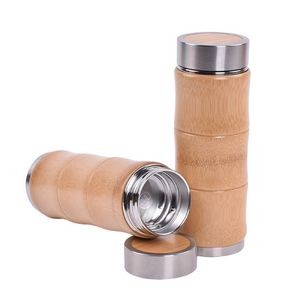 15 OZ Double Wall Stainless Steel Bamboo Bottle