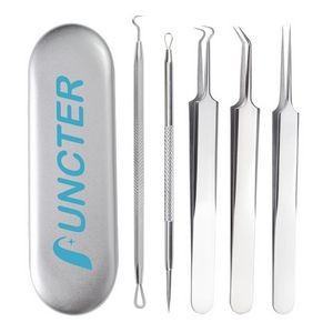 5 Pcs Stainless Steel Acne Extractor Tool Set with Metal Box