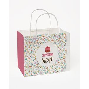 8.5" x 7.25" x 5" Full Color White Handle Shopper Paper Bags