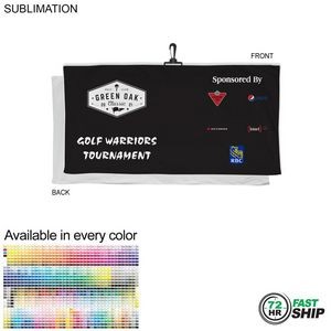 72 Hr Fast Ship - Oversized Golf Towel in Soft Velour Terry, 24x48, with Black Hook, Sublimated