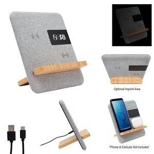Fabric & Bamboo Wireless Charger With Clock