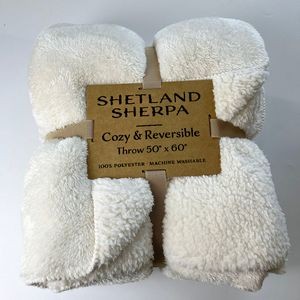 Shetland Sherpa Blanket 50"X60" (Embroidered) - Cream/Ivory - NEW ITEM!