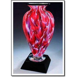 Sakura Blaze Mercury Art Glass Vase w/ Marble Base (5"x11.5")
