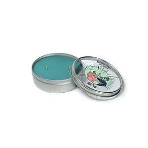 8 oz. Travel Candle in Silver Tin with Clear Lid and 4-c Imprint