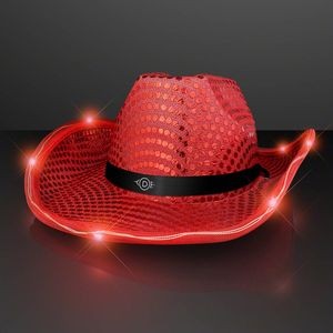 Red LED Sequin Cowboy Hat with Black Band - Domestic Print